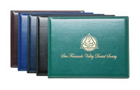 blue, green, black and Burgundy stitched vinyl award covers